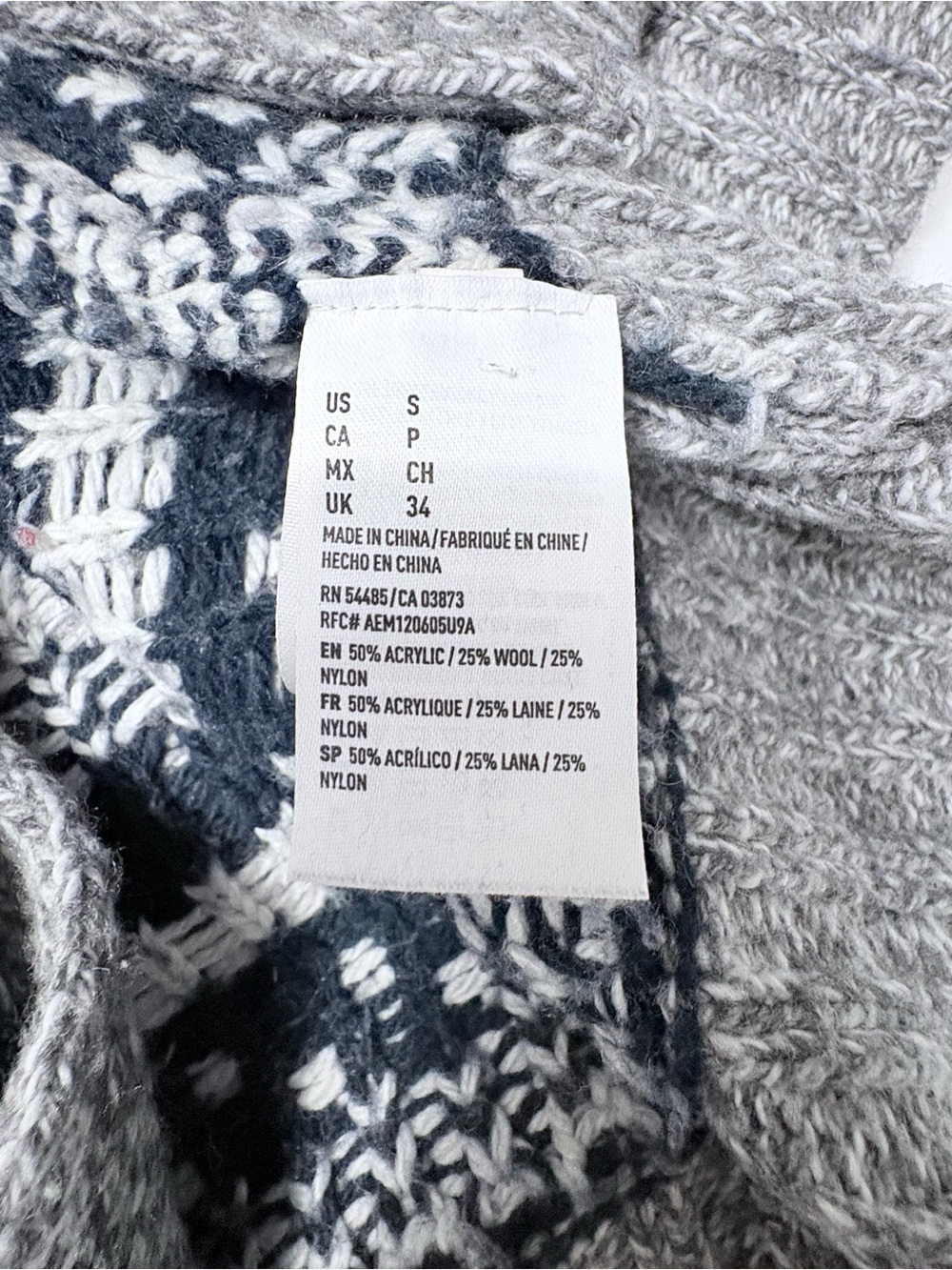 American Eagle Outfitters Nordic Knit Cardigan Y2K Gray Wool Sweater Sz S - Picture 7 of 12